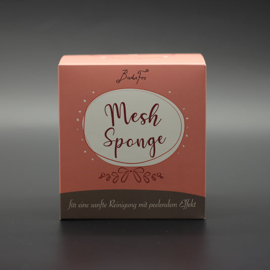 Fluffiger Badeschwamm – Rosa | Handgenähter Netzschwamm in Geschenkbox (Ø 15 cm)