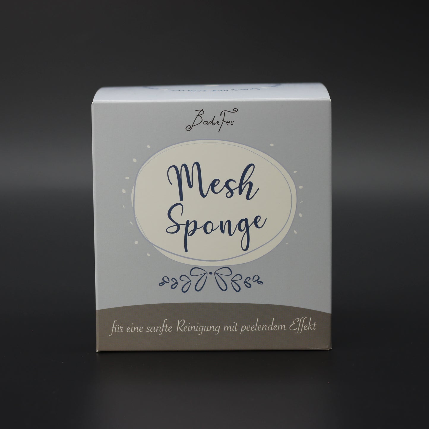 Fluffiger Badeschwamm – Blau | Handgenähter Netzschwamm in Geschenkbox (Ø 15 cm)